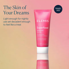 ELEMIS Superfood Night Cream bottle highlights camu camu vitamin C benefits.