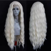 ELESTY long wavy white blonde wig front view for natural daily wear