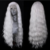 ELESTY long wavy white wig front view for natural hairline and style