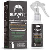 Elevate 5% Minoxidil spray bottle shown for targeted thinning areas.