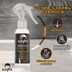 Elevate 5% minoxidil bottle highlighting strength for hair regrowth support.