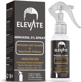 Elevate minoxidil spray bottle close-up for easy, precise application.