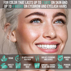 Brown coloring solution for natural-looking brow and lash color.