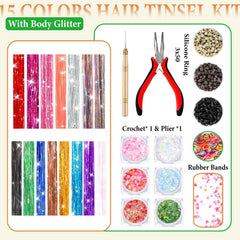 ELEVAVE hair tinsel extensions on long hair add shimmering color for daily wear