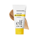 e.l.f. Suntouchable Whoa Glow SPF 30 bottle with peach shimmer for natural radiance