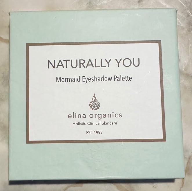 Elina Organics Mermaid Eyeshadow Palette open compact shows ocean hues for a vibrant look