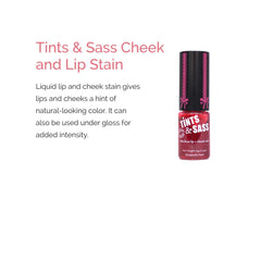 Elizabeth Mott Tints & Sass buildable color with a rosy pink tint for lips and cheeks.