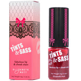 Elizabeth Mott Tints & Sass lip and cheek stain in rosy pink for naturally flushed lips.