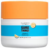 Elizabeth Mott Vitamin C moisturizer jar close-up shows a light gel texture for radiant hydration.