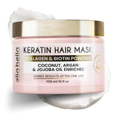 Ella Bella keratin hair mask jar close-up showing rich conditioning.