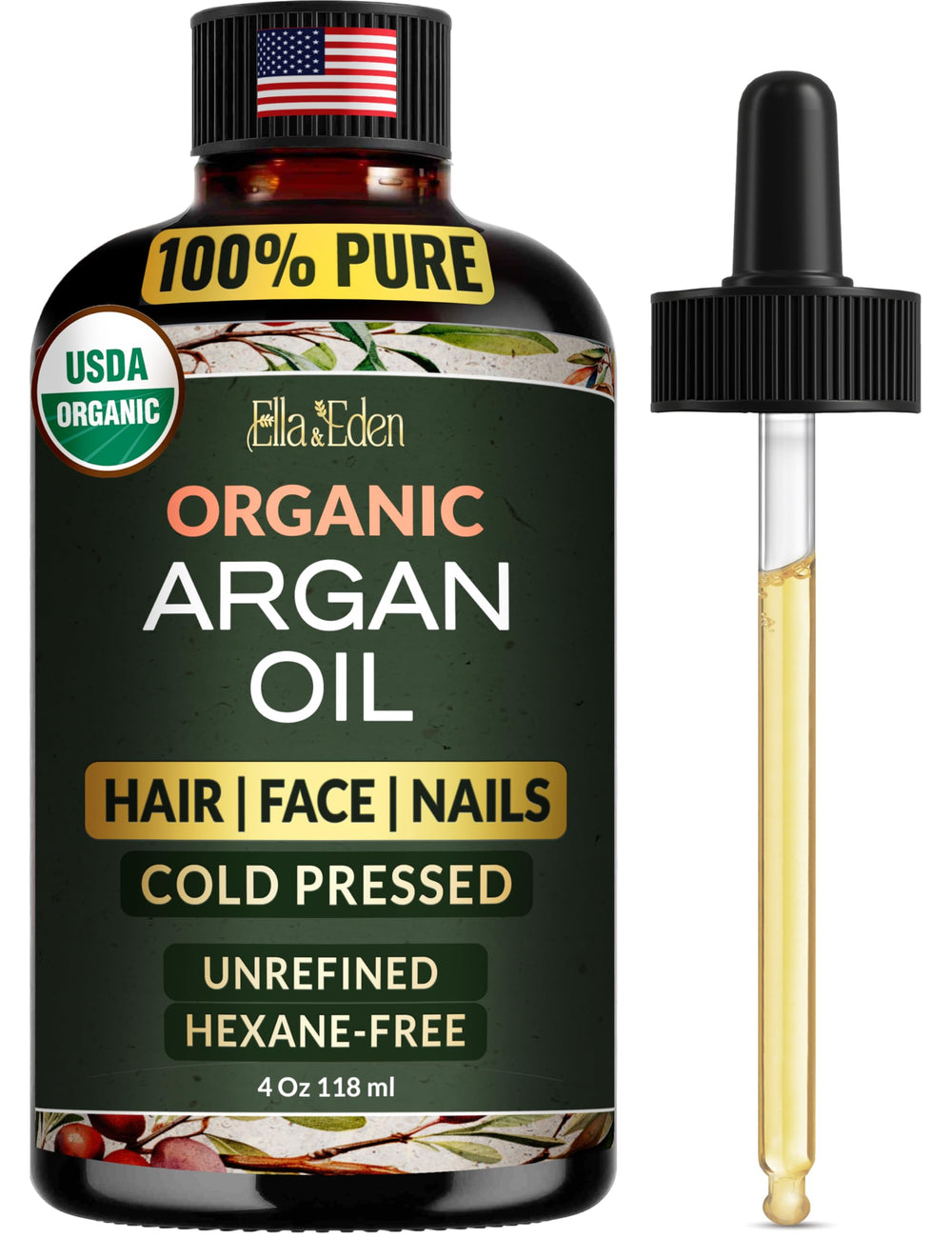 Ella & Eden argan oil bottle with dropper for hair and skin care