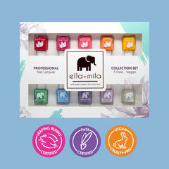 ella+mila glossy bottles showcase vibrant shades and professional results.