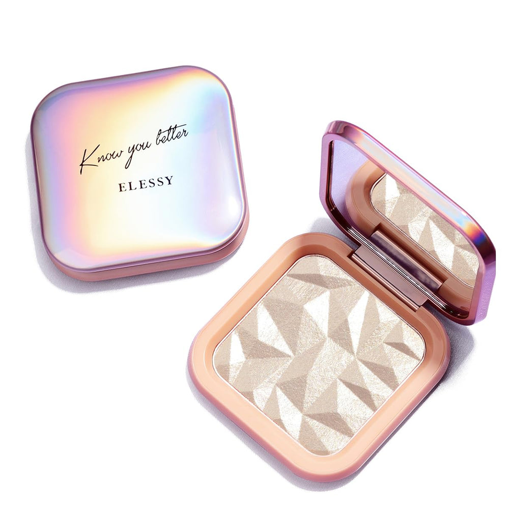 ELLESY highlighter palette emphasizes collarbones with a luminous natural glow.