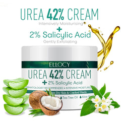 Ellocy Urea 40% foot cream label featuring Tea Tree Oil for soothing effects