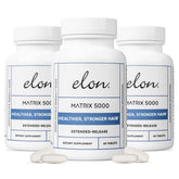 Elon Matrix 5000 bottle front view, clear branding, biotin support for hair