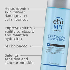 EltaMD Skin Recovery Essence Toner applied to the face for soothing hydration.