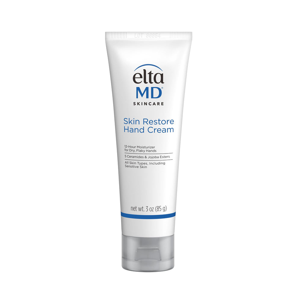 EltaMD Skin Restore Hand Cream bottle delivers fast-absorbing hydration for dry hands.