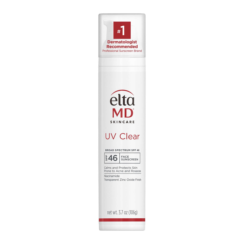 EltaMD UV Clear SPF 46 bottle front shows oil-free protection for sensitive skin