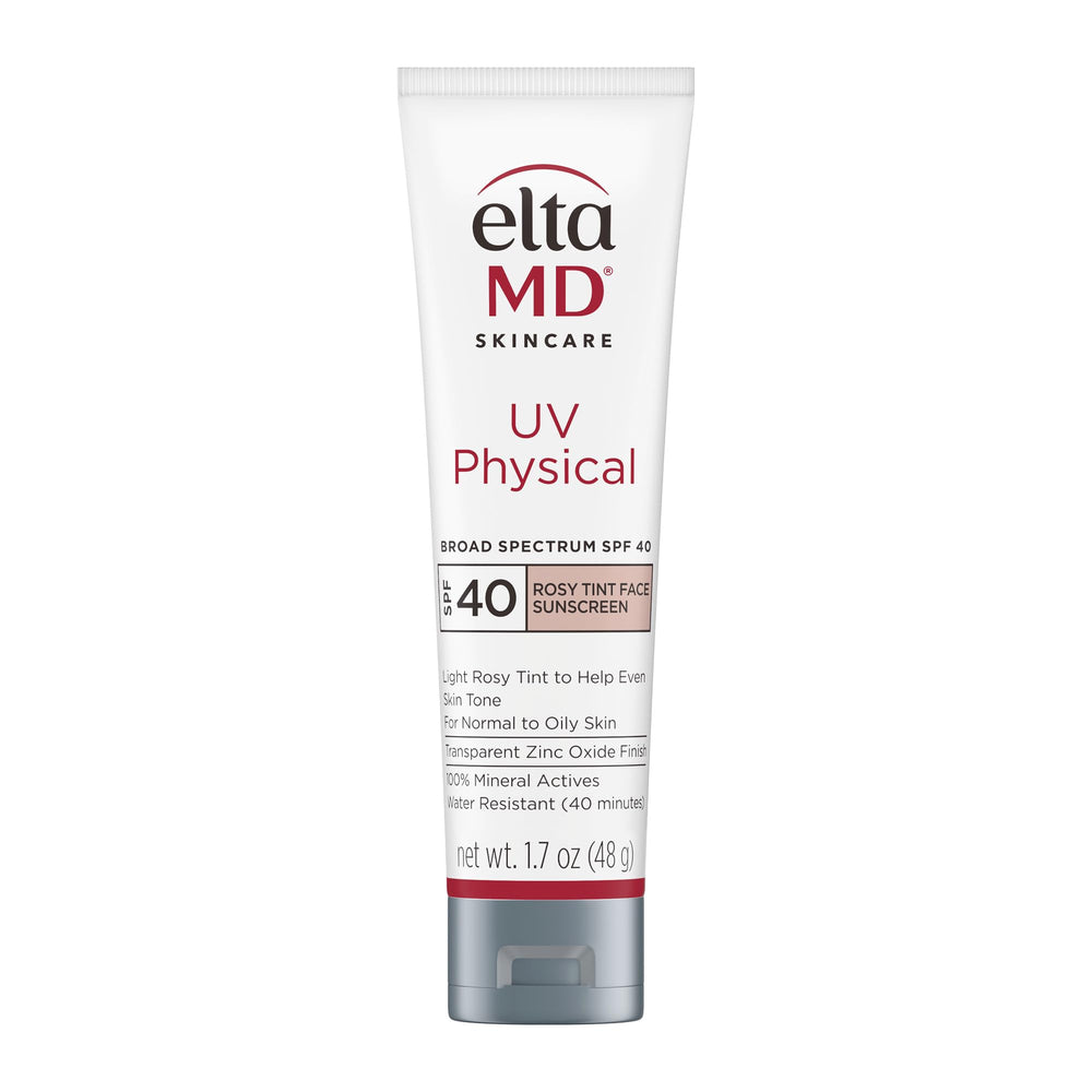 EltaMD UV Physical Rosy Tint sunscreen bottle shown for daily mineral protection