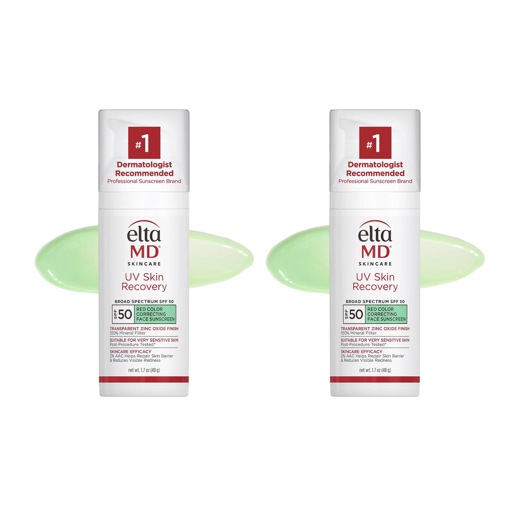 EltaMD UV Skin Recovery bottle with green tint offers sensitive skin protection.