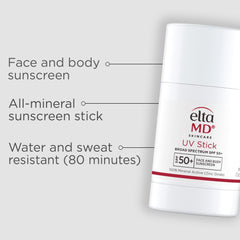 EltaMD UV Stick application-face-body demonstrates mess-free daily sunscreen for all over.