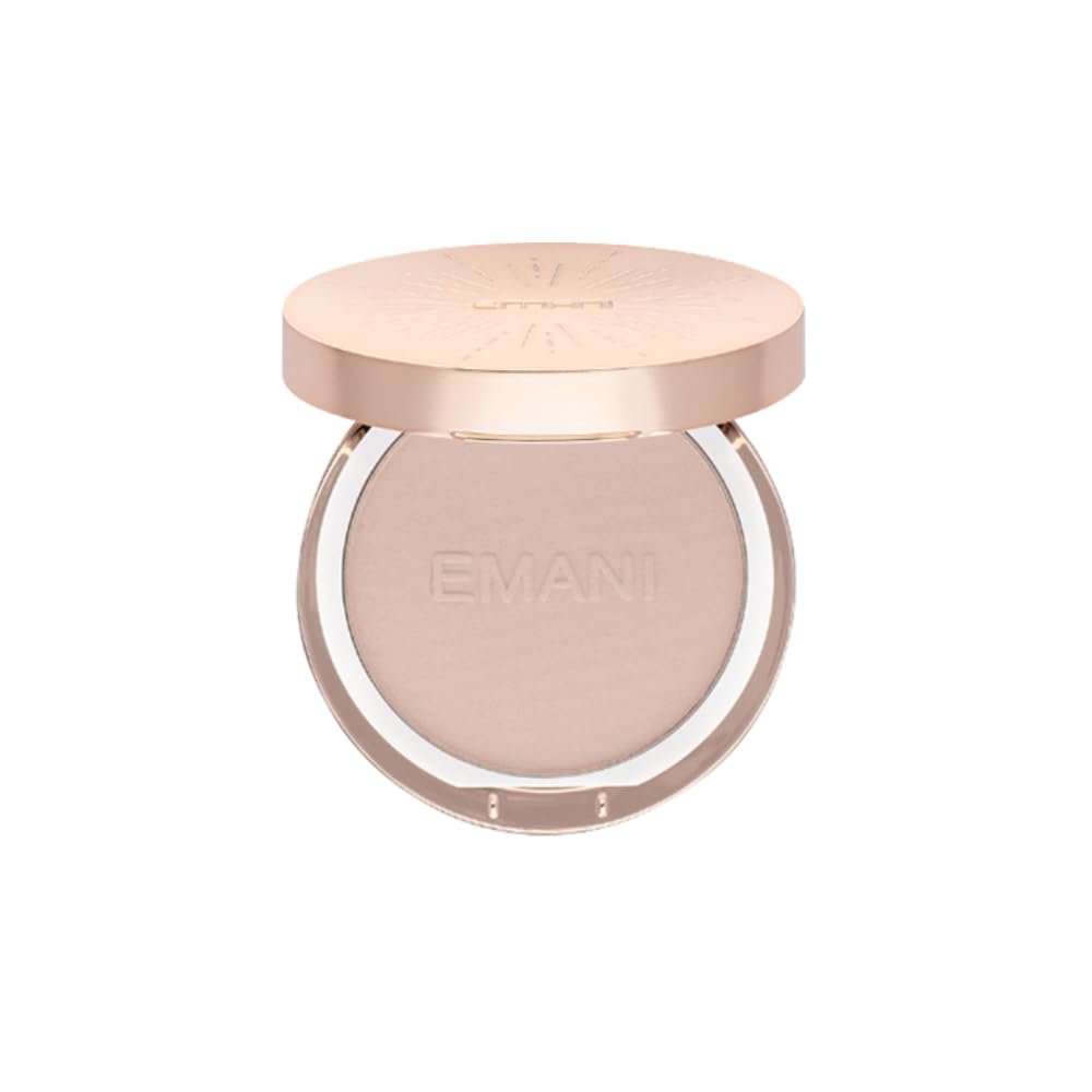 Emani Flawless Matte Powder compact offers a shine-free, long-lasting finish.