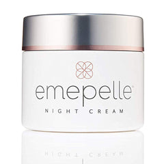 Emepelle Night Cream bottle close-up showing premium packaging and nighttime hydration potential.