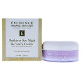 Eminence Blueberry Soy Night Recovery Cream jar emphasizes premium packaging for overnight hydration.