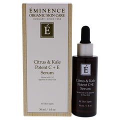 Eminence Citrus and Kale Potent C Plus E Serum bottle, fast absorbing for all skin types