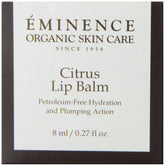 Eminence Citrus Lip Balm packaging highlights a petroleum-free formula.
