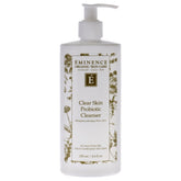 Eminence Clear Skin Probiotic Cleanser jar close-up, gentle cleansing for acne-prone skin.