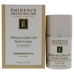 Eminence Hibiscus Ultra Lift Neck Cream pump bottle helps improve elasticity for a smoother neck