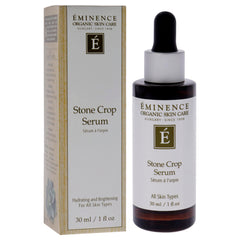 Eminence Stone Crop Serum application demonstrates quick absorption for daily skincare.