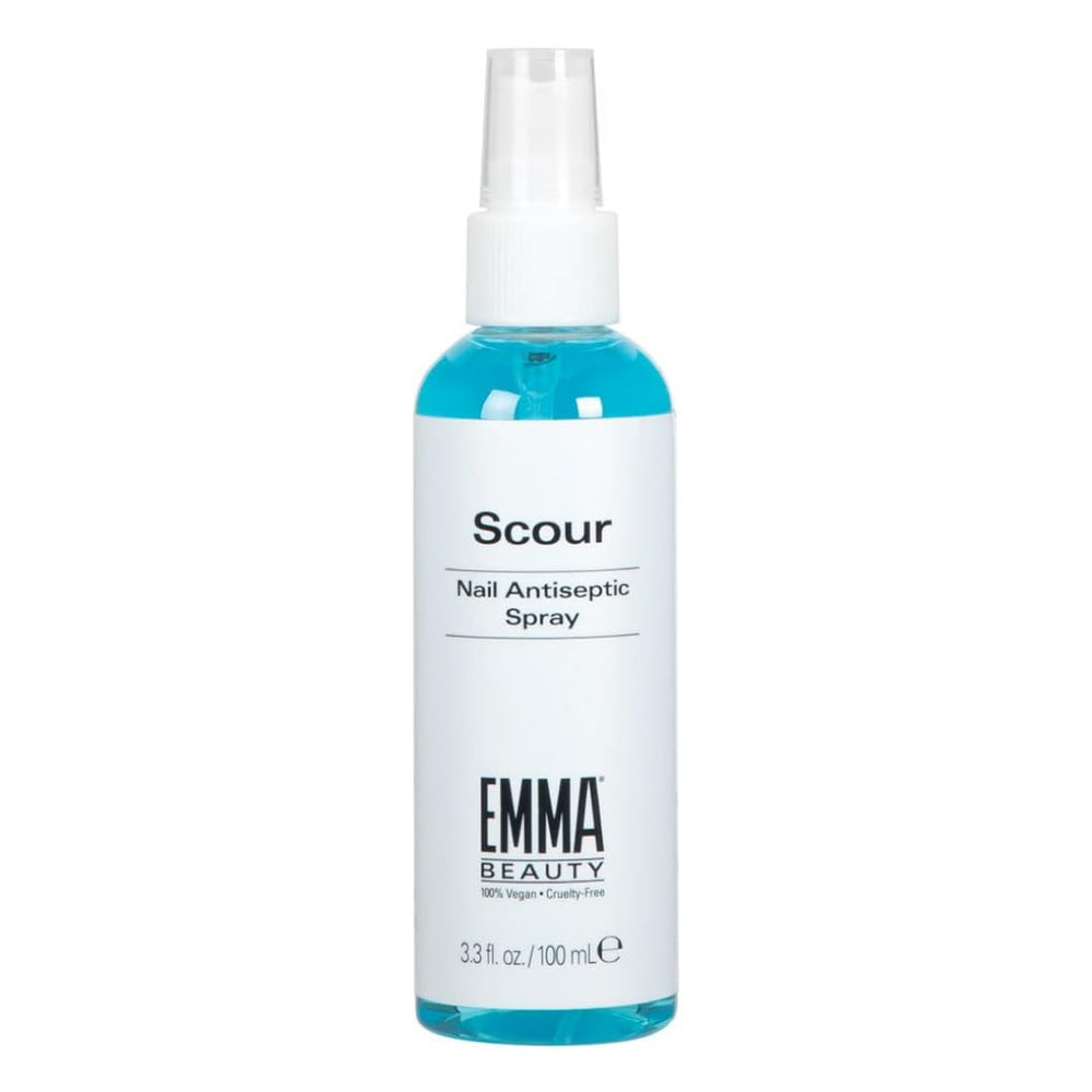 EMMA Beauty Scour Nail Antiseptic Spray bottle preps nails.