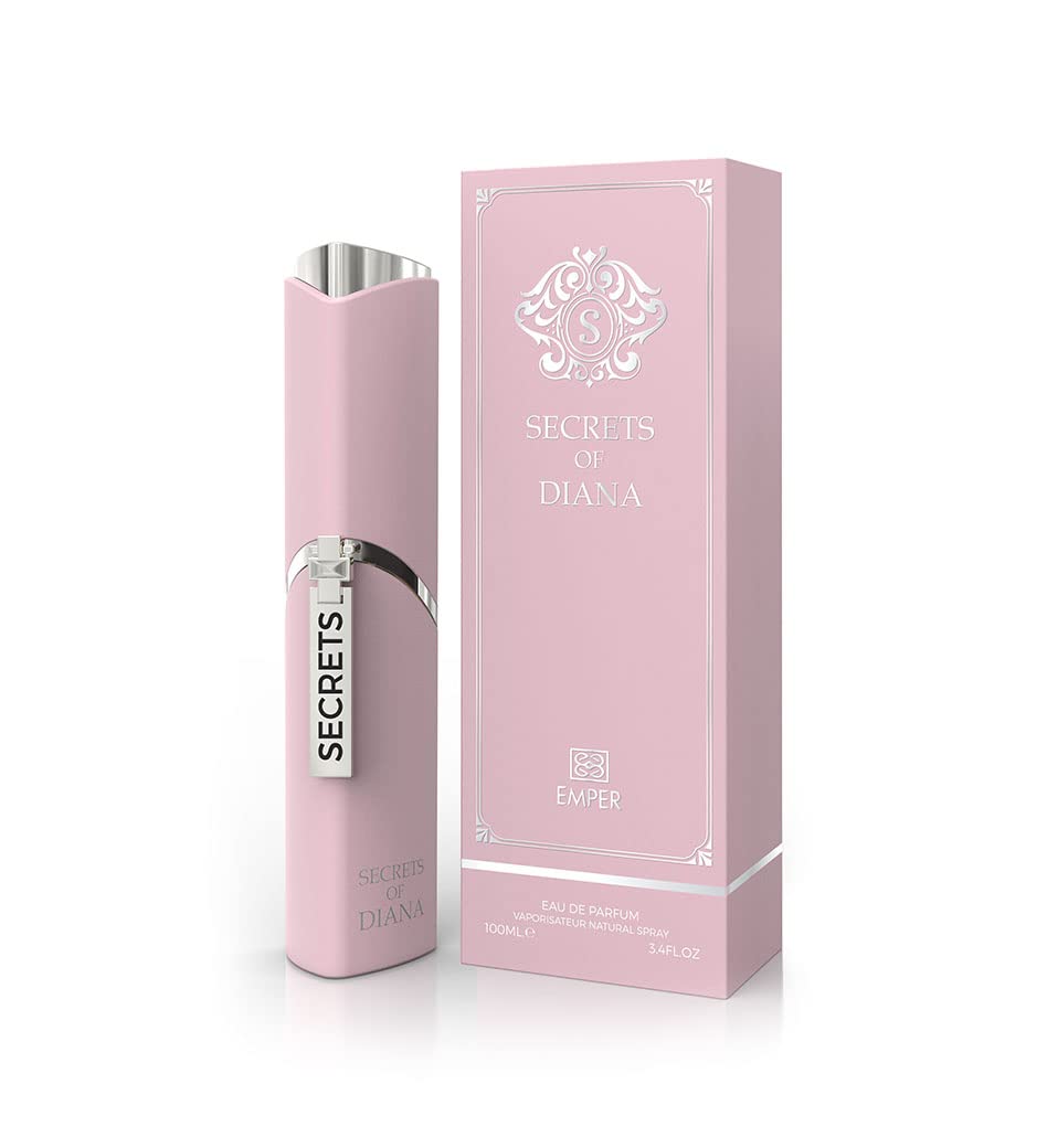 Emper Secrets of Diana bottle front shows an elegant packaging ideal for daily sophistication and confidence