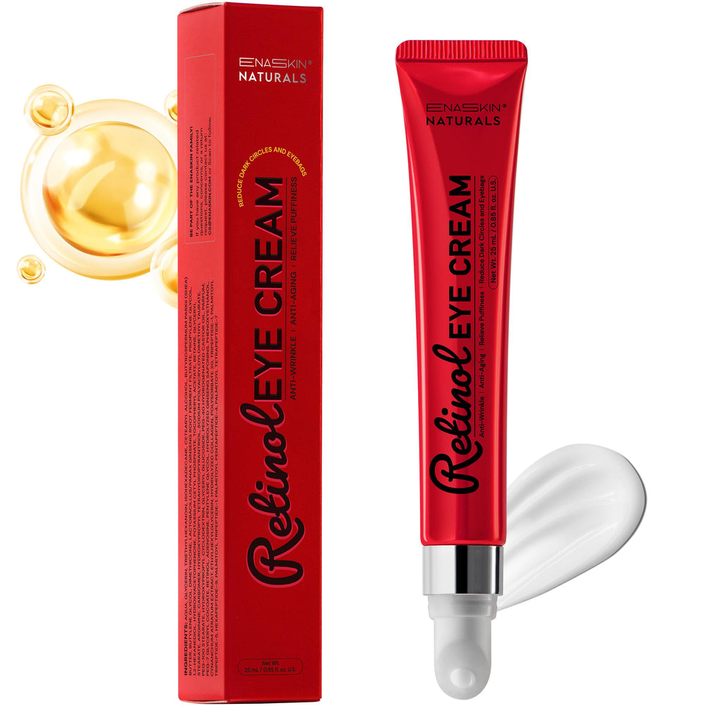 Enaskin Naturals Retinol Eye Cream tube close-up showing smooth under-eye skin