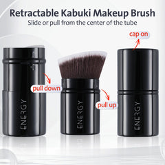 ENERGY Kabuki Brush Mini angled head for precise blending along facial curves.
