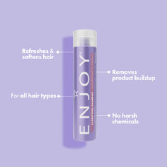 Enjoy Clarifying Shampoo rich lather close-up demonstrates thorough cleansing and texture.