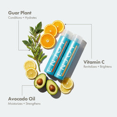 Enjoy Hydrating Shampoo shine close-up, lasting volume and natural gloss.