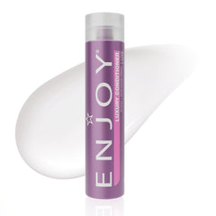 Enjoy Luxury Conditioner bottle being poured for smooth frizz control and hydration