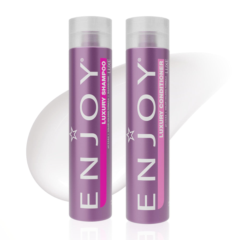 Enjoy Luxury Shampoo bottle pour shows gentle, sulfate-free cleansing for moisture and shine