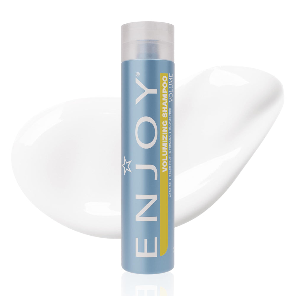 Enjoy Volumizing Shampoo bottle showcases sulfate-free formula for all hair types.