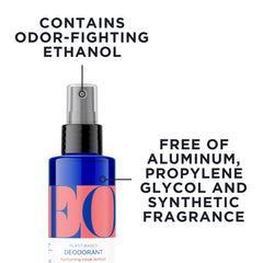 EO Rose Lemon deodorant spray packaging highlighting plant-based formula.
