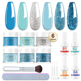 Eodci dip powder kit in six glitter colors for versatile at-home manicures.
