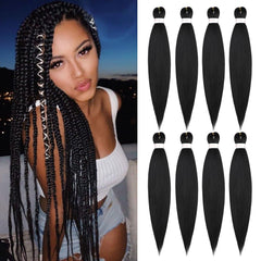 EOOCET pre-stretched braiding hair packaging shows eight-pack set for quick installation