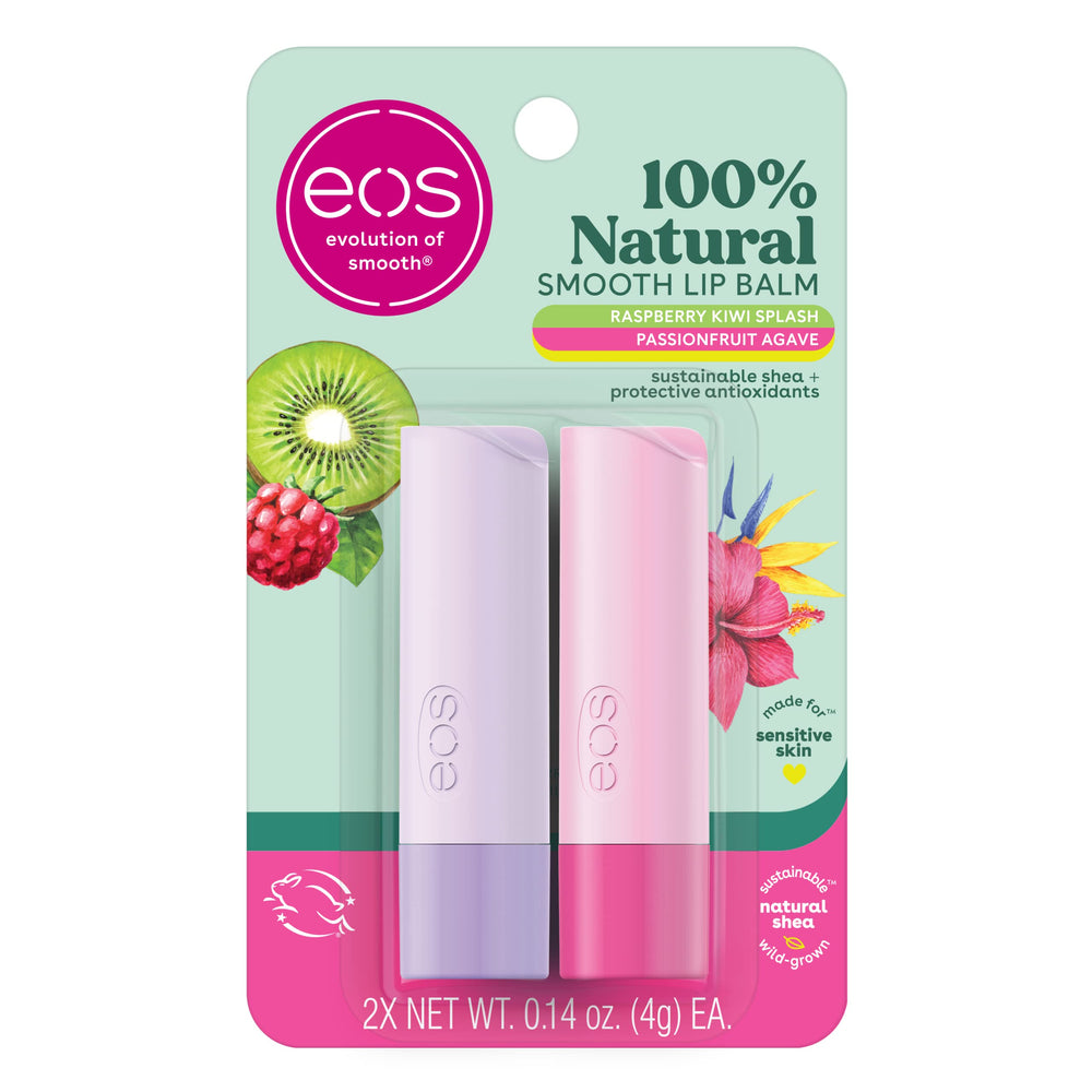 eos Raspberry Kiwi Splash lip balm bottle for all-day moisture