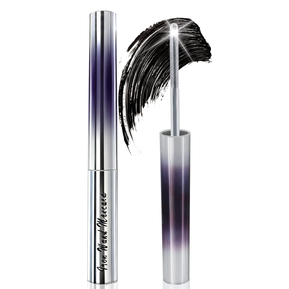 Eqimznv Iron Wand Mascara brush close-up showing precise curl definition.
