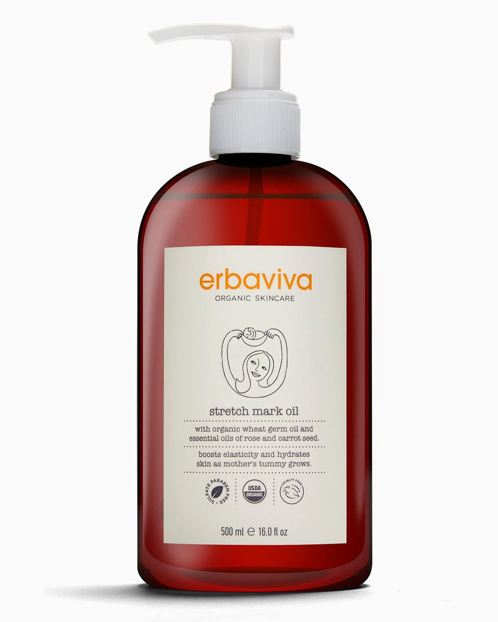 Erbaviva stretch mark oil bottle close-up for daily hydration