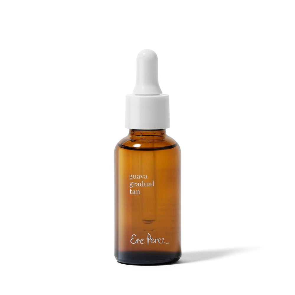 Ere Perez Guava Gradual Tan bottle promotes a natural, streak-free glow for all skin tones.