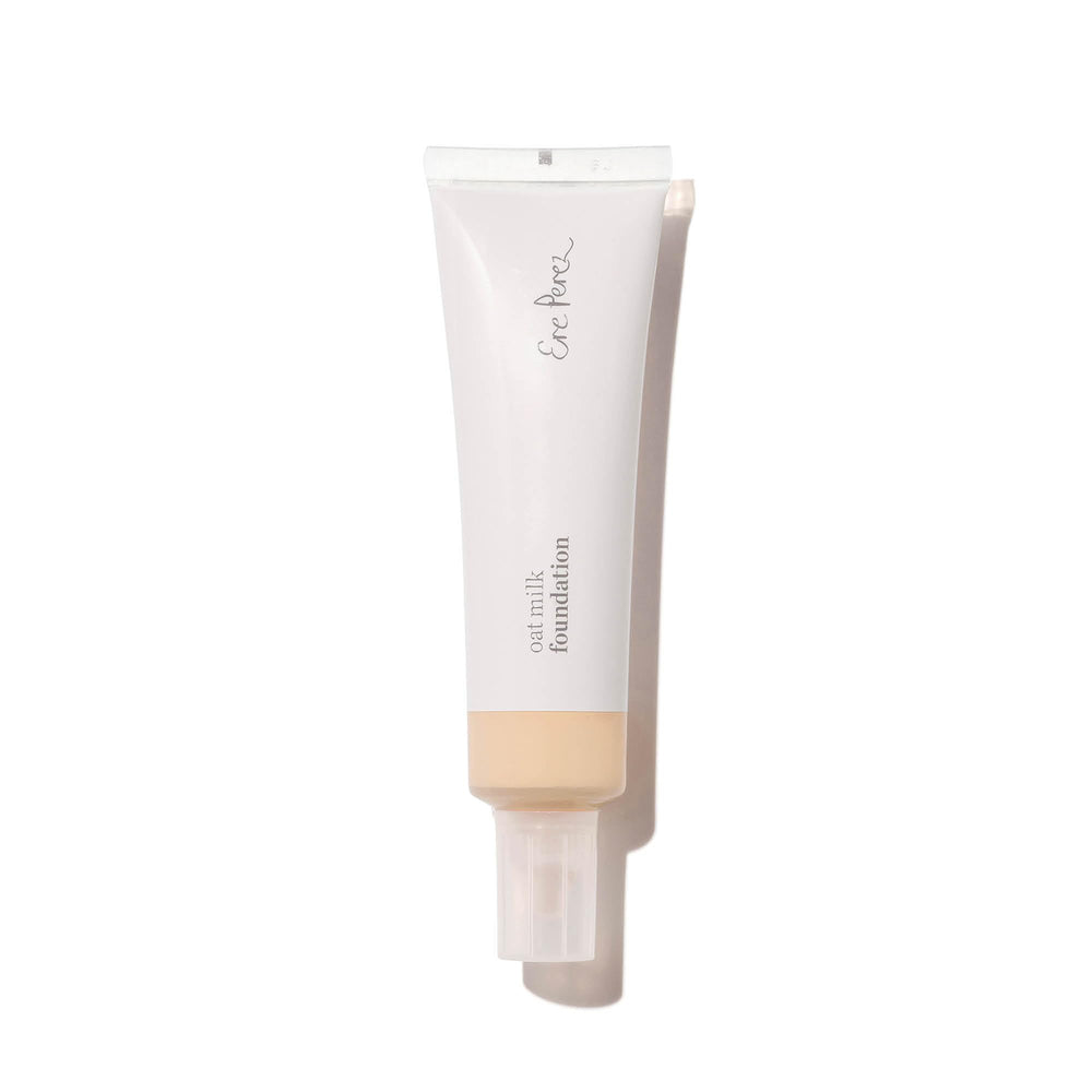 Ere Perez Oat Milk Liquid Foundation Latte bottle shows breathable natural finish
